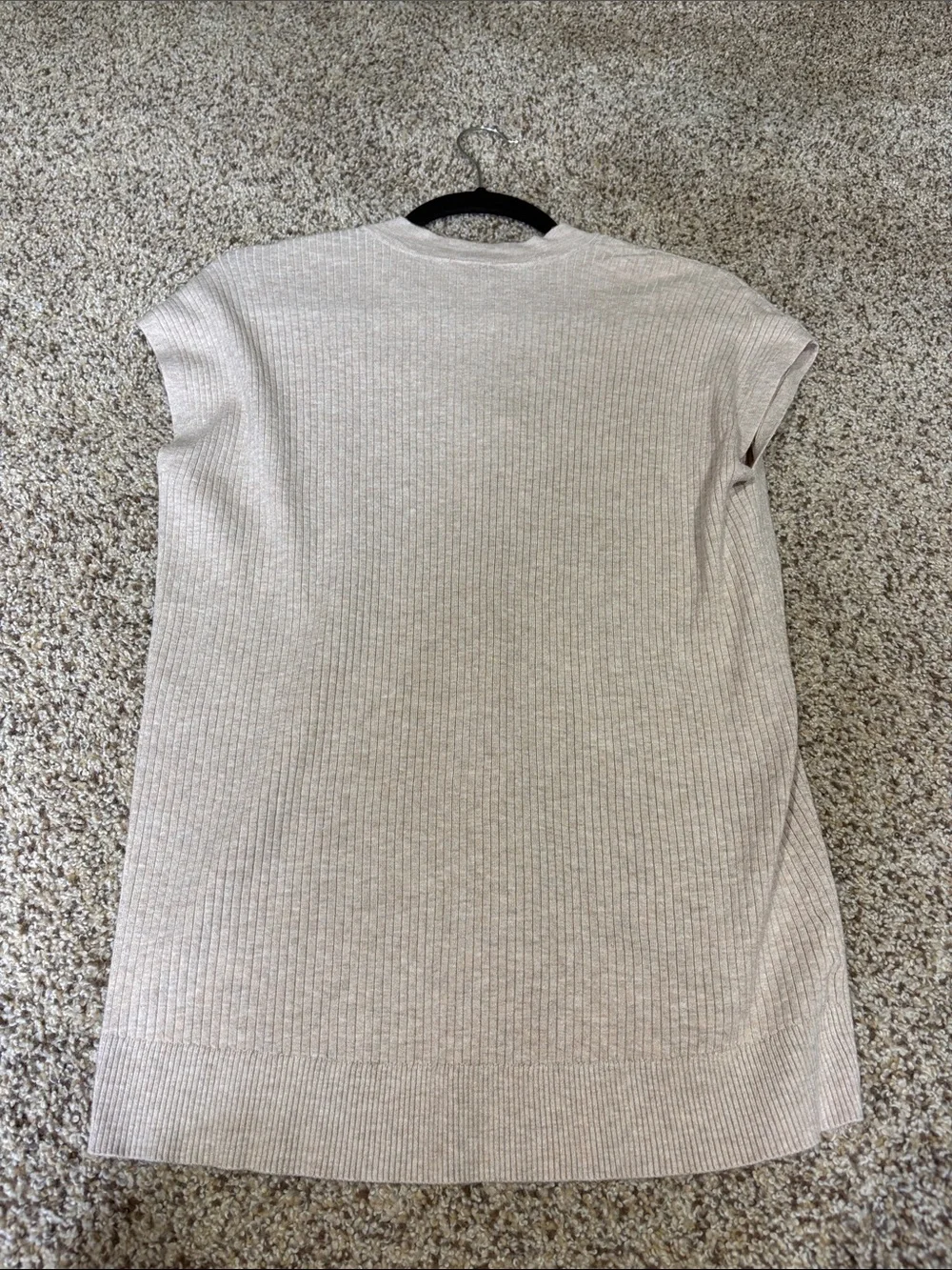 LOFT Neutral Cream Ribbed V-Neck Cap Sleeve Sweater Tunic